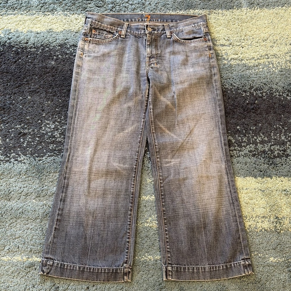 7 For All Mankind Dojo Cropped Wide Leg Denim Jeans Embroidered Women's 30x26